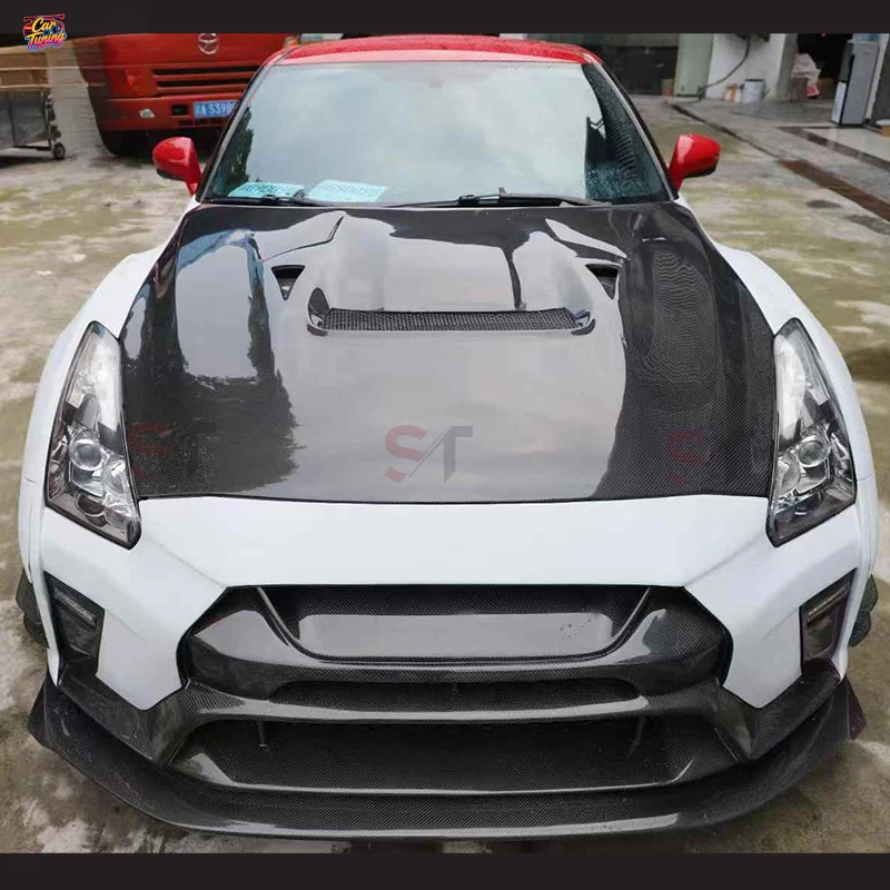 Фото Подходит для Nissan GTR R35: полукарбоновый обвес, капот из карбона, бампер из стекловолокна, задний спойлер, задний диффузор и брызговики. №2