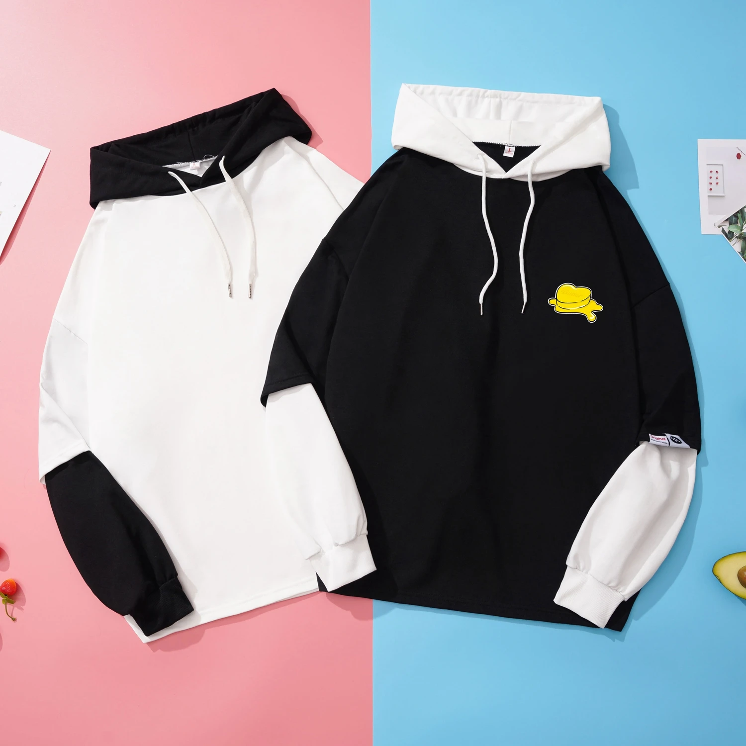 

Весенне-осенние модные женские туфли поддельные толстовки из двух предметов Kpop Bangtan мальчики топы с графическим принтом масла корейский ...