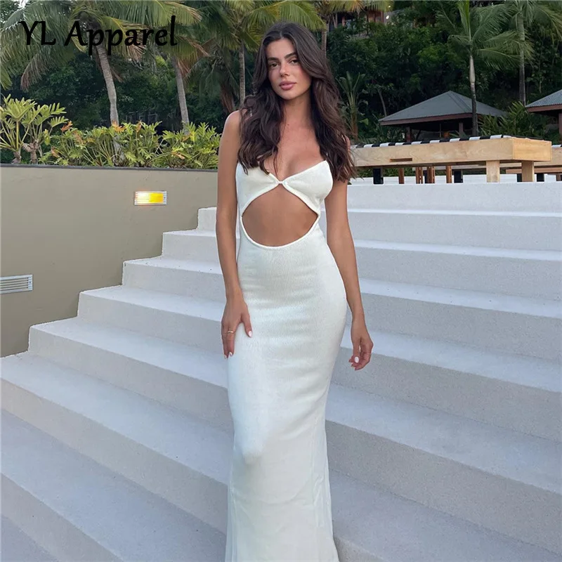 

Casual Summer Hollow Out Backless Bodycon Back Split Evening Party Dresses Women's 2022 Sexy High Waist Long Dress Streetwear