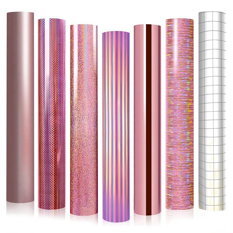 

7 Sheets Permanent Vinyl For DIY Decals, Holographic Adhesive Craft Vinyl For Cricut Machine Pattern Adhesive Vinyl