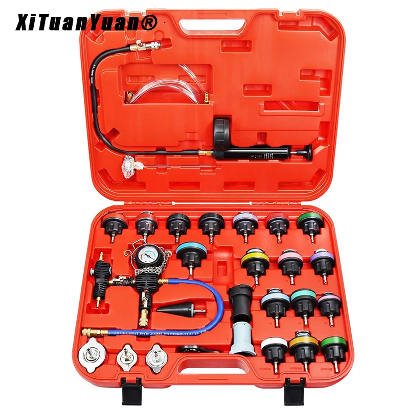 

28 шт., автомобильный универсальный тестер давления в радиаторе, набор вакуумных систем охлаждения, тест на бак для воды, детектор утечки, инструмент