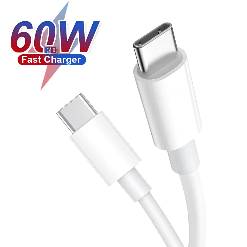 

60W PD USB C to Type-C Fast Charger for Huawei P40 P30 Samsung S22 S21 Xiaomi 8 9 10 Mobile Phone Charging USB-C Data Cable