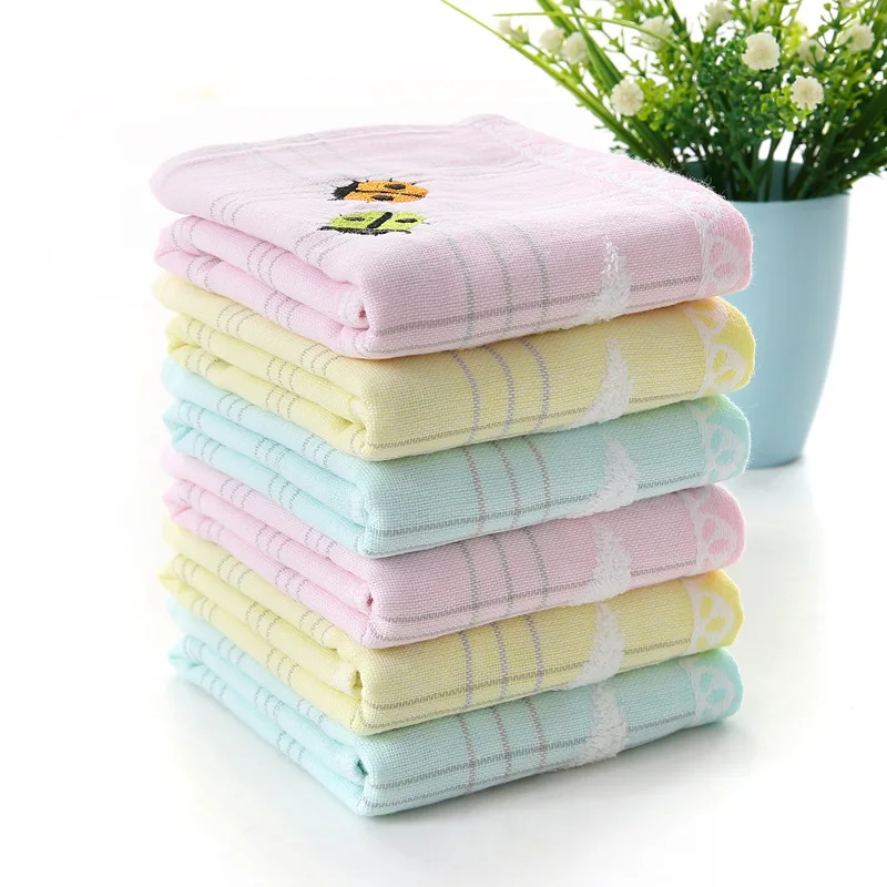 

25*25 100% Cotton Gauze Towels Square Handkerchief 34*72 Face Towel High Quality Plaid Beetle Embroidery Wholesale for baby Kids