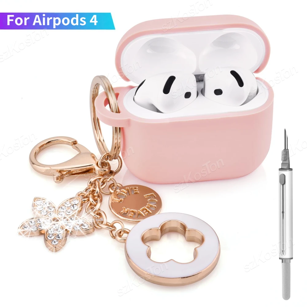 Чехол для Airpods 4 женский силиконовый защитный чехол Air Pods 4-го (2024) поколения брелок