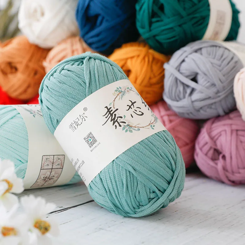 

50g/ball Bulky Tape Yarn T-Shirt Yarn Zpagetti Pet Cave Spaghetti Yarn Colorful Knitting Threads Fabric Crochet Cloth 90 Meters