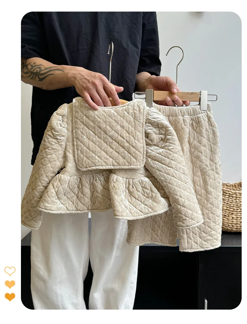 Детские комплекты Осень-зима бархатная хлопковая утепленная детская однотонная