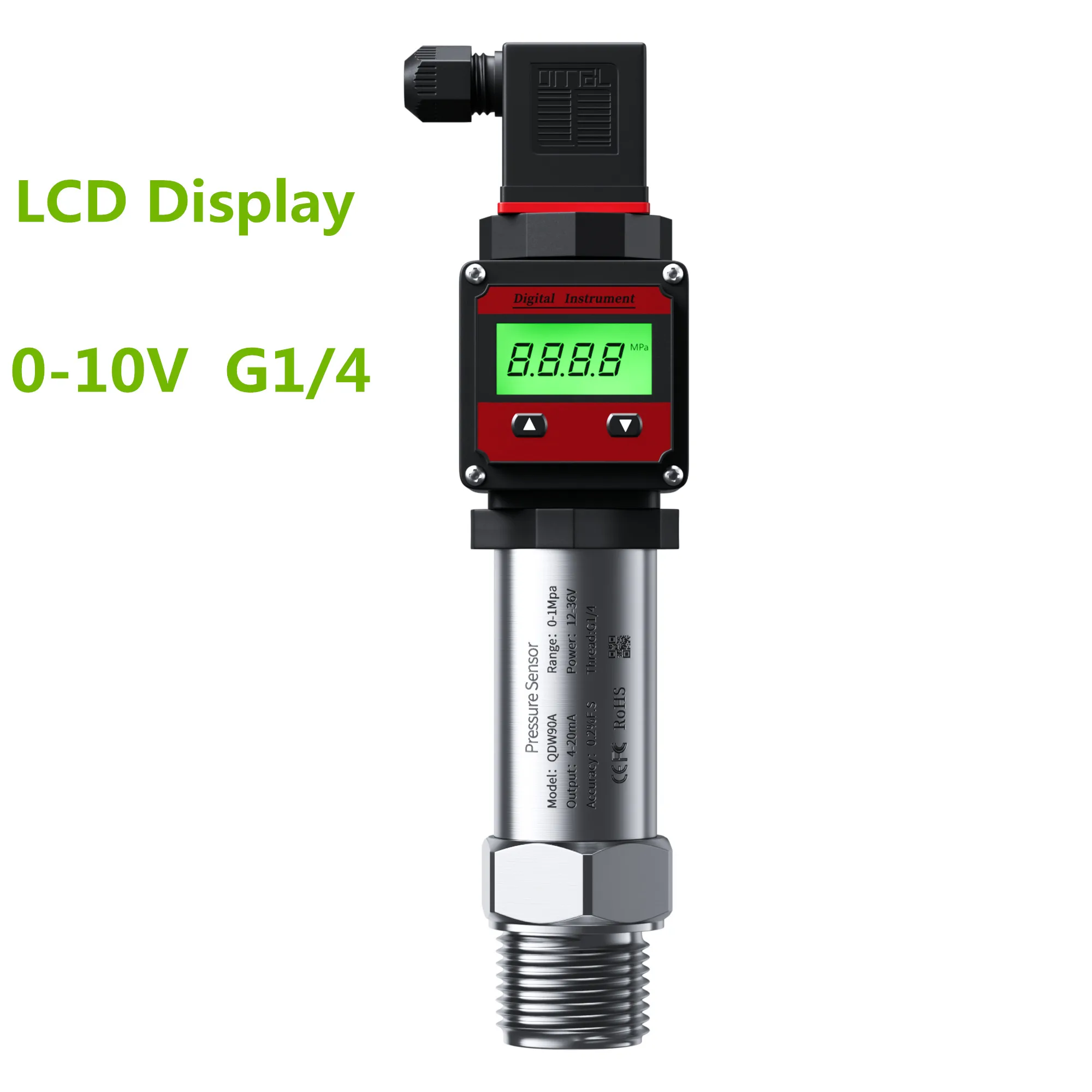 

G1/4 DC24V ЖК-дисплей Датчик давления от 0-100 бар до 0-10 В 4-20 мА RS485 Цифровой датчик давления водяного масла и газа 200 бар 600 бар