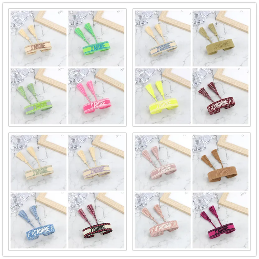 

Braided Bracelets Female JADORE Embroidered Letters Hand Rope Couples Hand-woven Tassel Fashion Popular Wrist Band Small Jewelry