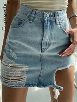 cryptographic elegant fashion denim ripped skirts for women club party hollow out high waist distressed skirts bottom clothes