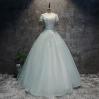 2022 light green beading o neck elegant dress women for wedding party prom dresses tulle lace up appliques ball gown