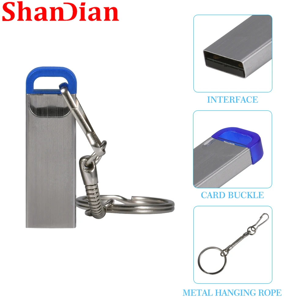 

SHANDIAN USB flash drive Business Pen drive Blue metal Memory stick Hi-Speed U disk Free key chain 64GB 32GB External storage