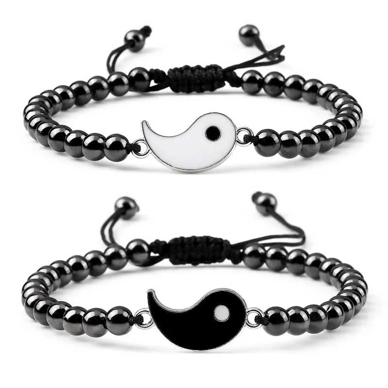 

New Yin Yang Bracelets Handmade Braided Adjustable Couple Tai Chi Yin Yang Alloy Pendant Bracelets Friendship Lover Jewelry Gift
