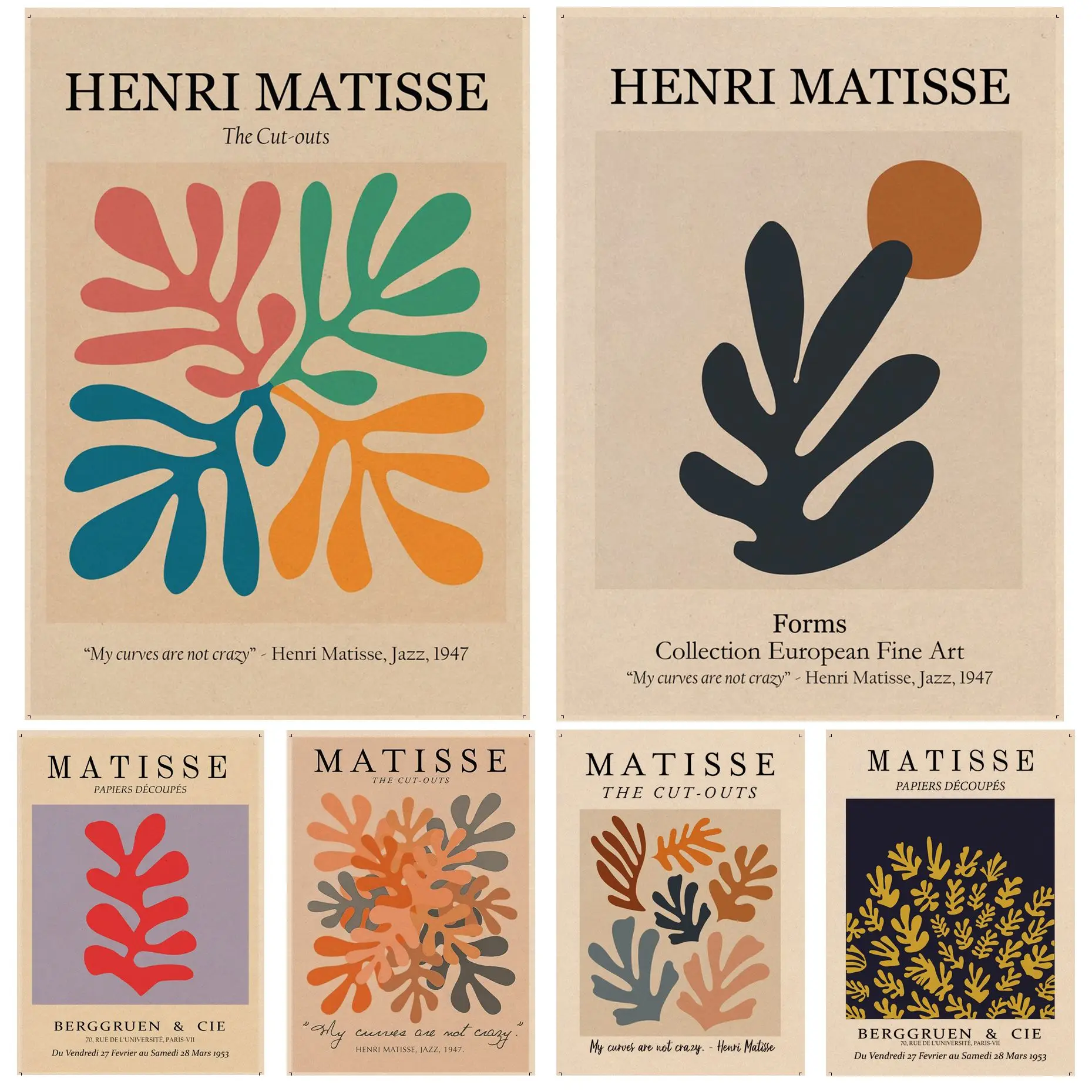 

Matisse Abstract Flower Market Movie Posters Kraft Paper Sticker DIY Room Bar Cafe Vintage decorative painting