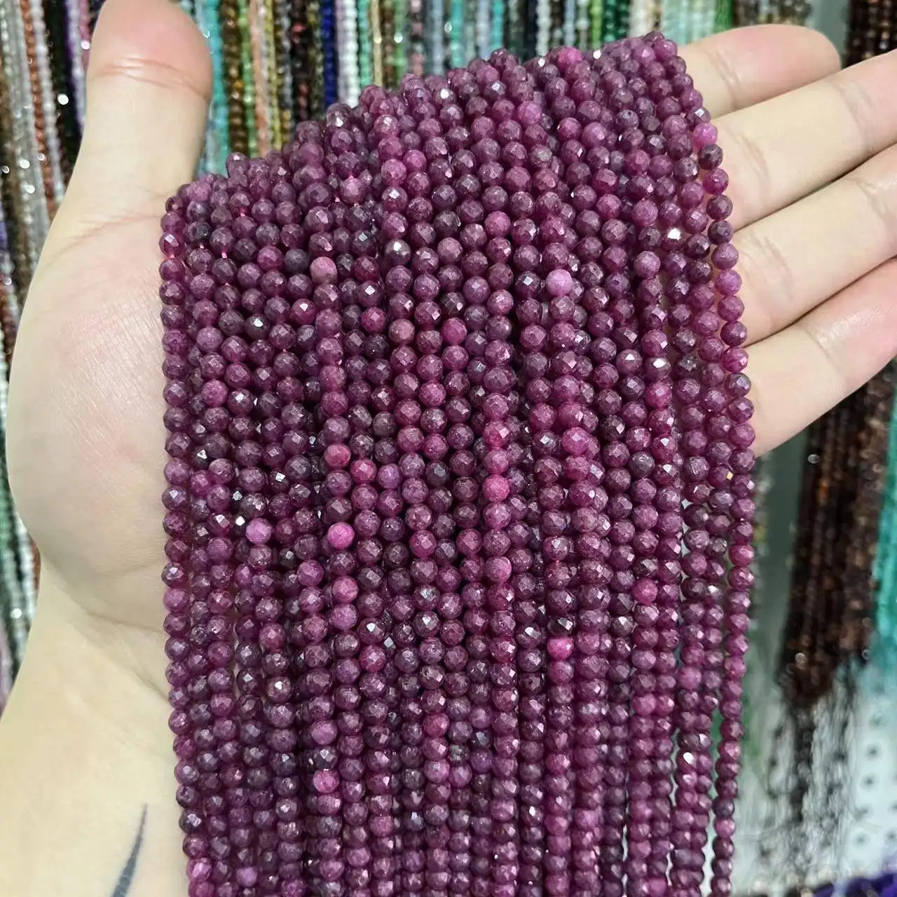 4MM Ruby Faceted Round Natural Stone Loose Spacer Beads For Jewelry Making DIY Bracelet Necklace 15” Wholesale