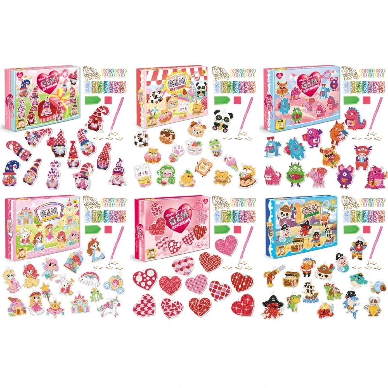 

15/12Pcs 5D Diamonds Painting Kits for Kids Easy to DIY Diamond Keychains Dropship