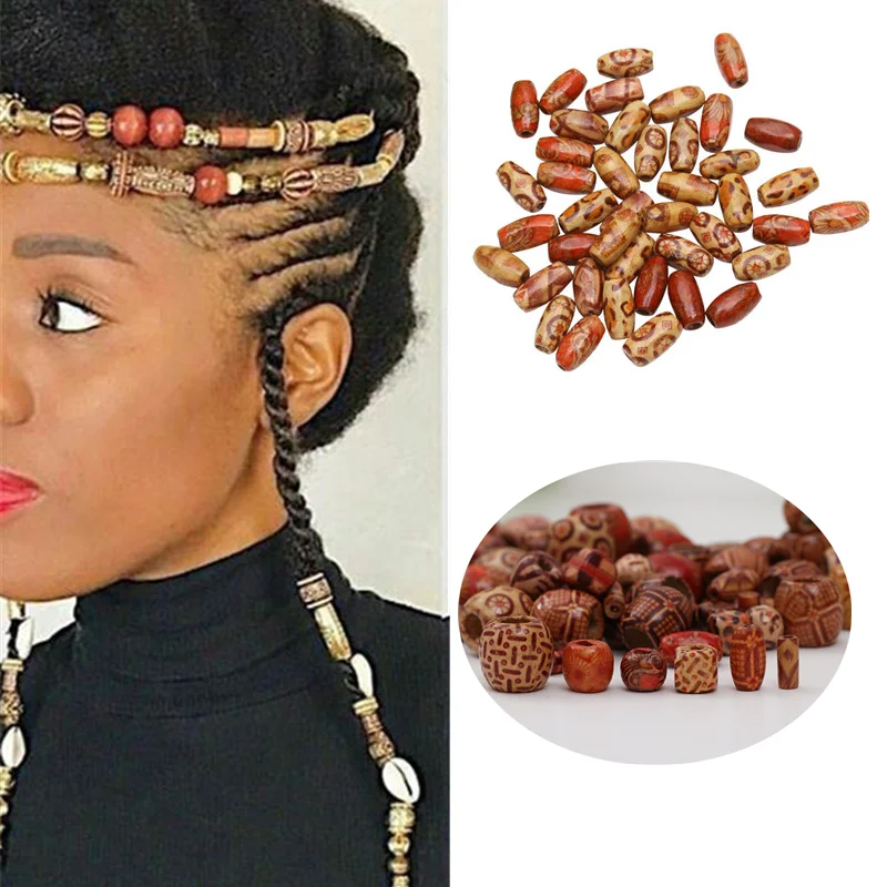 

100 PCs/bag 15*8mm Color Loose Beads Hole Vintage Painted Wooden Beads African Hair Rings Reggae Braided Dreadlock Accessories