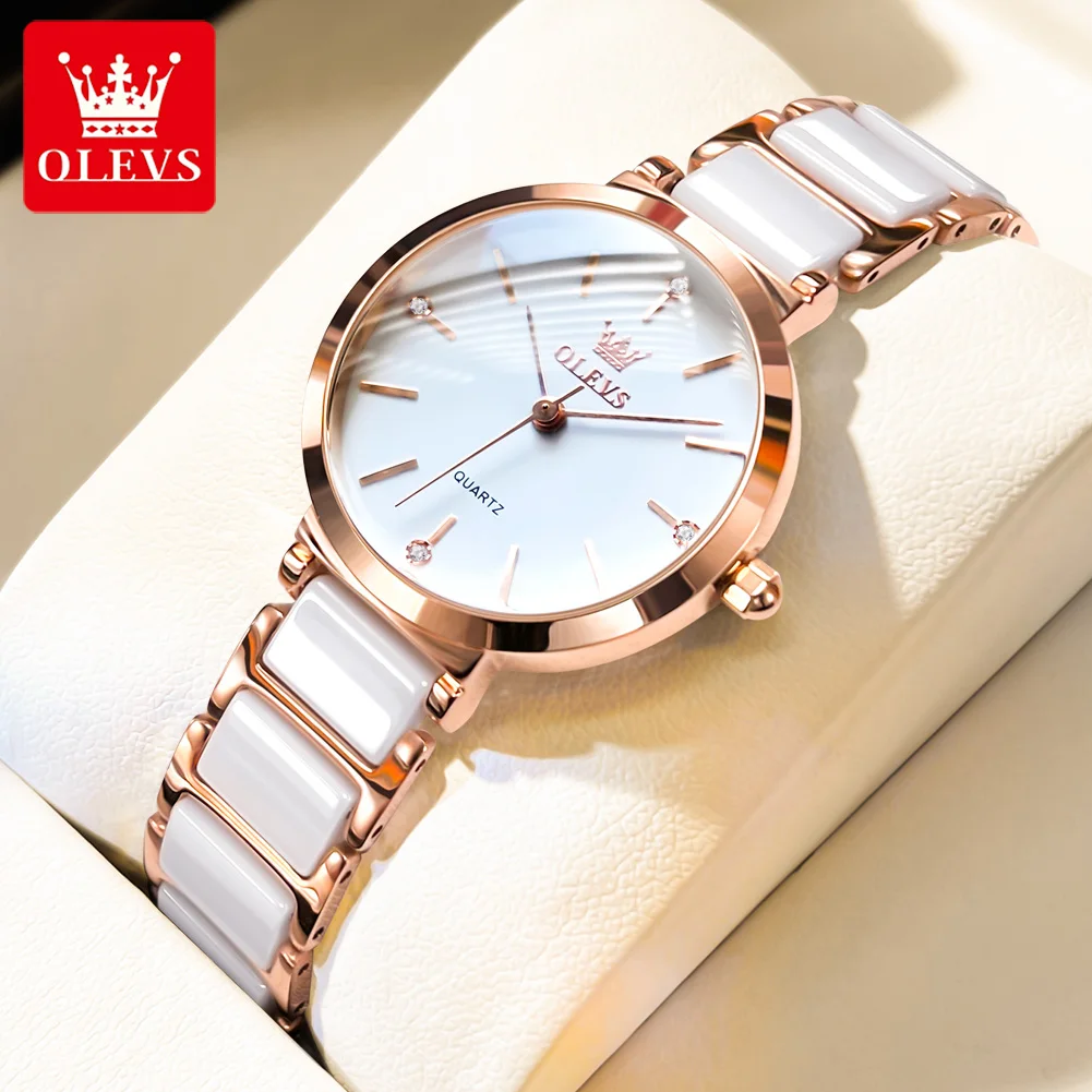 OLEVS New Fashion Ceramics Watchstrap Quartz Women Watch Waterproof Luxury Brand Watch For Women Date Clock Gift