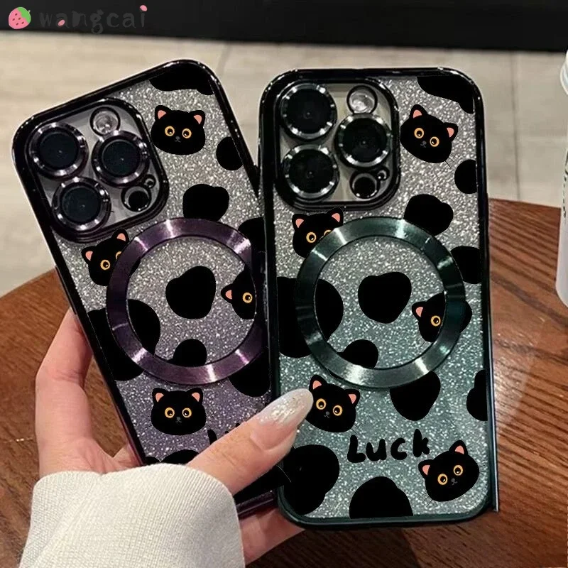 Для Vivo X200 Pro Mini V40 Lite Y200 S1 V11i V9 iQOO 13 NEO3 Z9 Z9X Z8X Z8 Z7i Z3 Беспроводная зарядка Cute Cat Glitter Soft