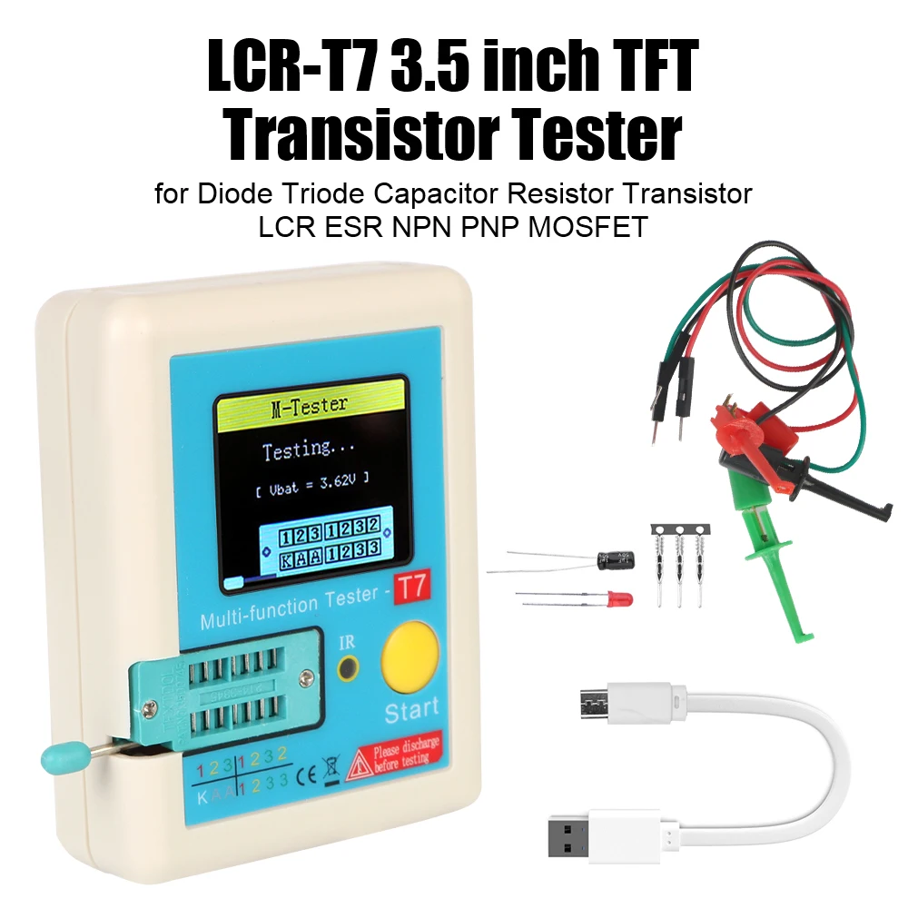

Multi-meter LCR/ESR/PNP/NPN MOSFET Diode Triode Capacitance Resistor Transistor Tester LCR-T7 3.5" TFT LCD Display Handheld