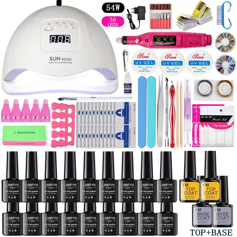 

Nail Set UV LED Lamp Dryer With 18/12 pcs Nail Gel Polish Kit Soak Off Manicure Tools Set electric Nail drill Nail Tools