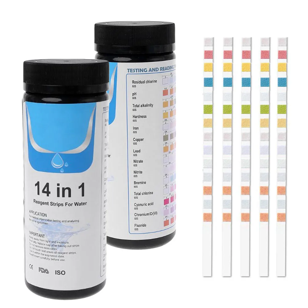 

50/100PCS Upgrade 14-in-1 Drinking Water Test Strips Tap Water Quality Test Simple And Fast Hardness Test PH Bromine Nitrate