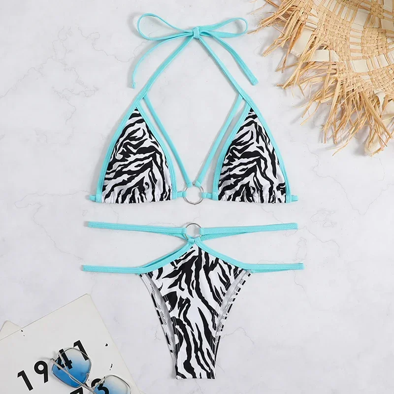 Купальники в полоску зебры 2024 женские сексуальные открытые бикини из 2 предметов