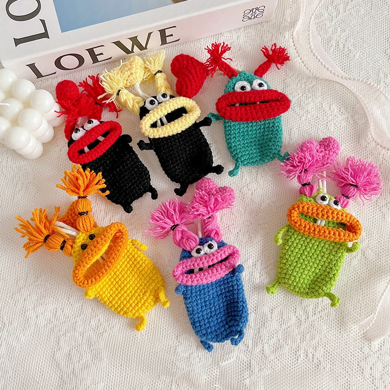 

Funny Monster Weave Key Wallet For Women Men Kids Gift Fashion Handmade Knitting Pendant Keyring Cute Cartoon Car Key Case Pouch