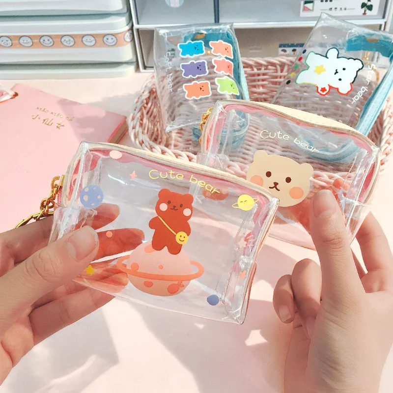 

Cartoon Clear Coin Purse Pouch with Keyring Cute Wallet Portable Waterproof Mini Storage Bag Lipstick Key Earphone Organizer