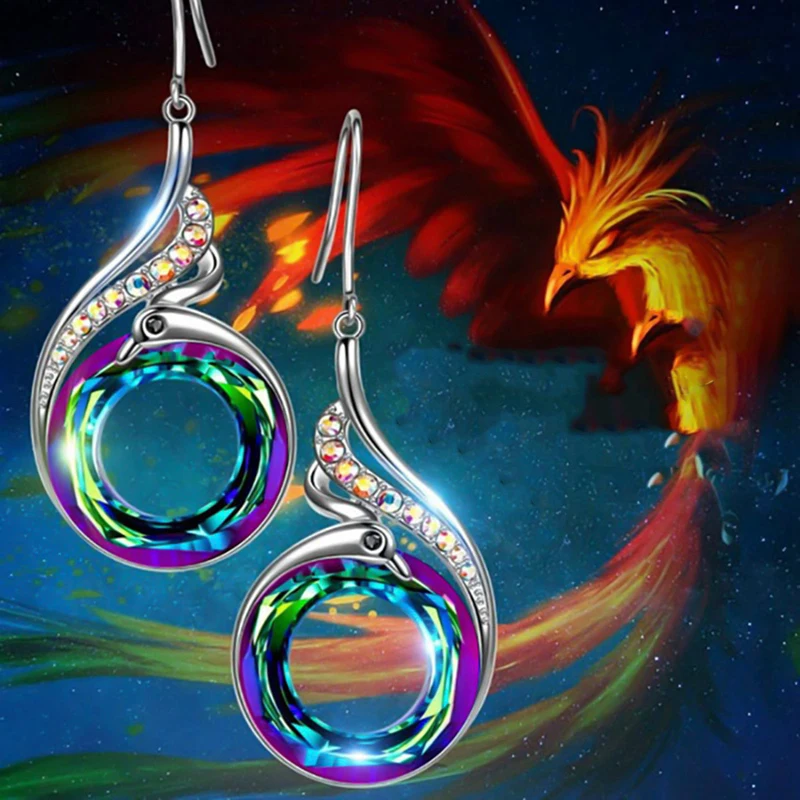 

Хрустальные висячие серьги в виде павлина, модные геометрические кубические циркониевые украшения, богемные висячие серьги Стразы, украше...