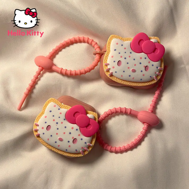 

Hello Kitty 3D Biscuit Bluetooth-compatible Earphone Case with Keychain Earphone Case for AirPods 1 2 3 Pro Cover