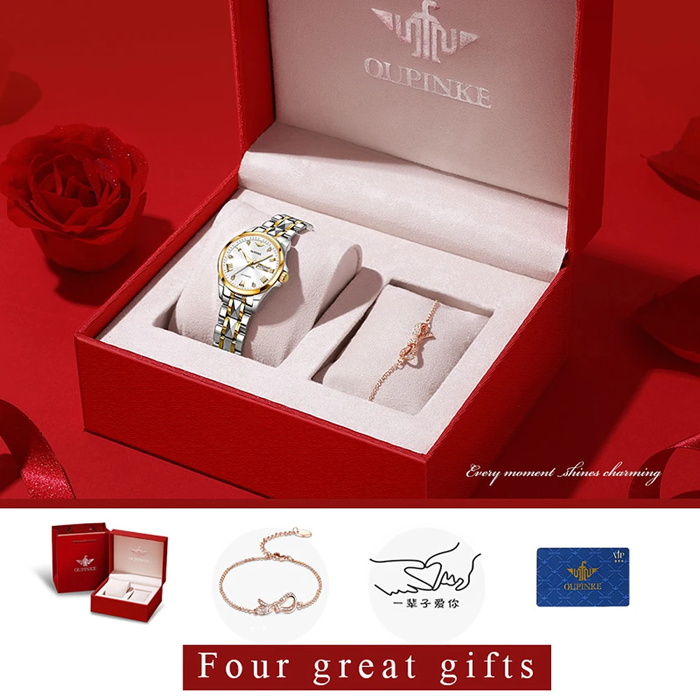 OUPINKE Watches For Women Luxury  Fashion Automatic Mechanical Waterproof Sapphire Mirror Ladies Watch Bracelet  Jewelry Set enlarge