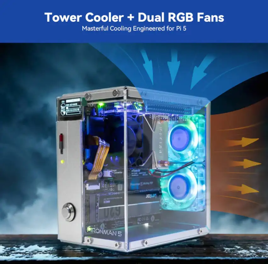 Pironman 5 NVMe M.2 SSD PCIe Mini PC чехол для Raspberry Pi (онлайн-документы EN/DE/JP)