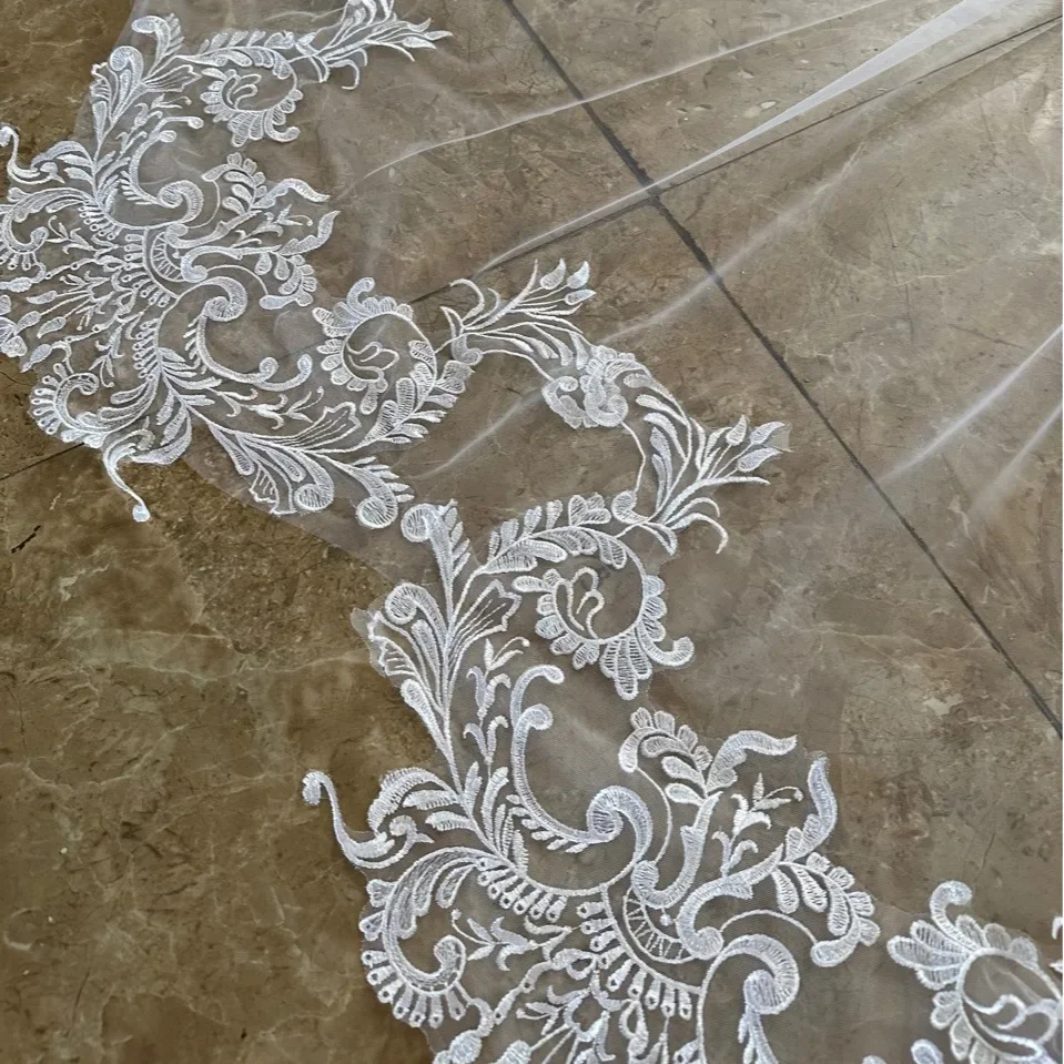 Длинные кружевные свадебные аксессуары фата из тюля белая свадебная цвета