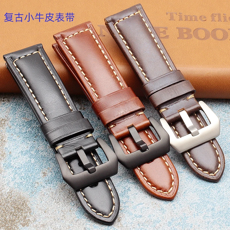 

High Quality 20 22 24mm 26mm Crazy Horse Genuine Leather Watchband Wristband For Panerai Pam111 441 SEIKO TISSOT Watch Bracelet