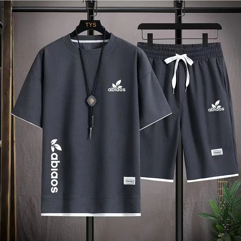 

Men's Set Oversized Casual T-shirt and Shorts Set Linen Running Sportswear 2023 Summer Fashion Couple Short Sleeve Set