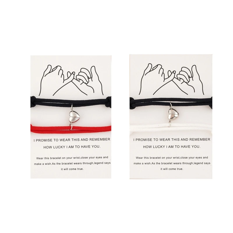 

2pcs/set Sun and Moon Magnet Trendy Lucky Charm Bracelet Hand Woven Red Rope Lucky Jewelry for Couples New Year Gift