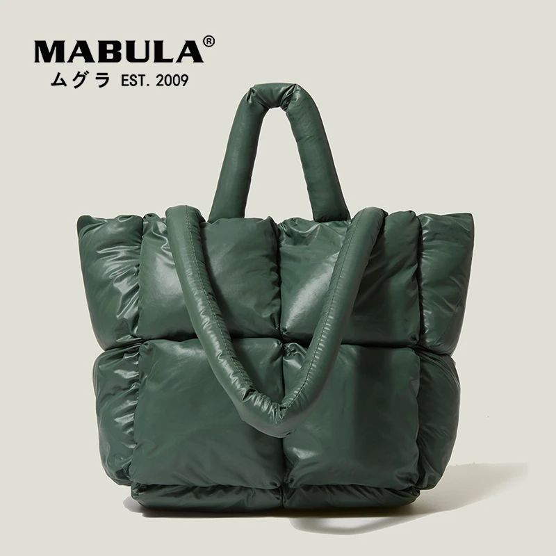 

MABULA Feather Padded Women Bag Winter Waterproof Quilted Down Space Bags Large Capacity Tote Handbag Fit up to 13 inch Laptop