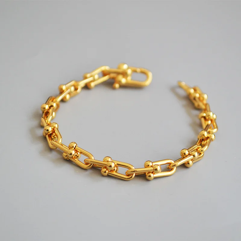 

Brass color retaining U-shaped lock chain metal texture cold wind exquisite bracelet
