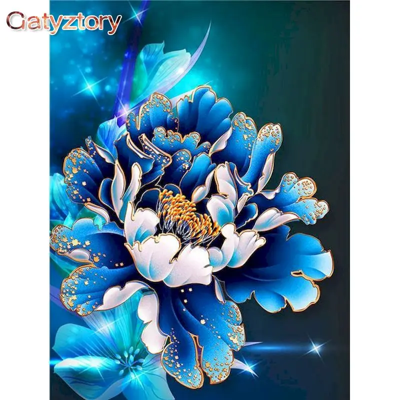 

GATYZTORY 40x50cm DIY Frameless Blue Flowers Acrylic Painting By Numbers On Canvas Paint By Number Canvas Painting Kits Home Dec