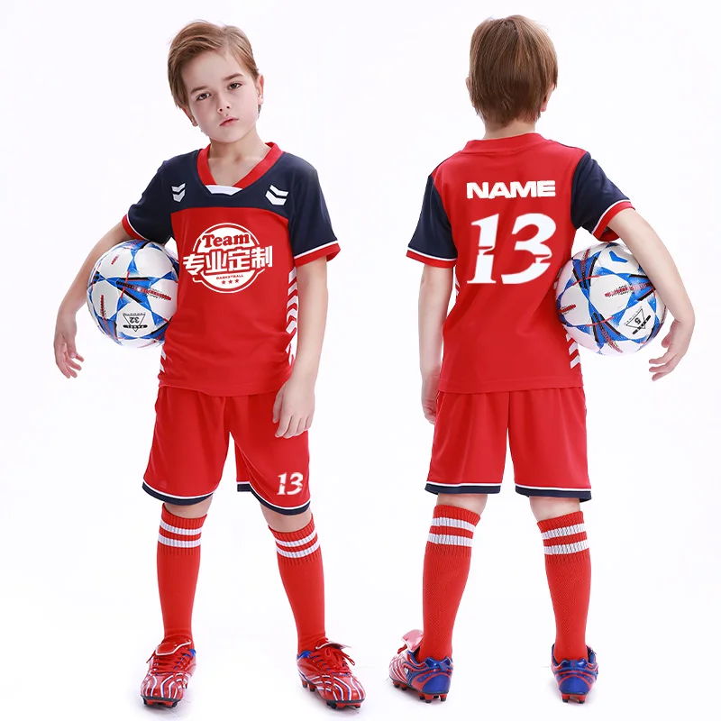 Дешевые детские футбольные Джерси из 100% полиэстера оптом Дышащие комплекты