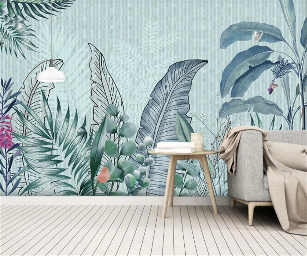 

3D наклейки на стену, домашние обои любого размера, скандинавские, с белыми цветами, растениями, акварелью, фоном под Телевизор