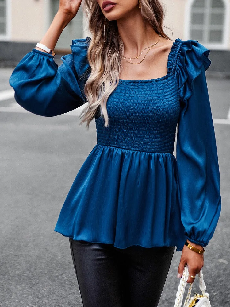 

Spring Autumn Casual Square Collar Long Sleeve Chiffon Blouses For Women Female Casual Tops Girls Streetwear Shirts Blouses