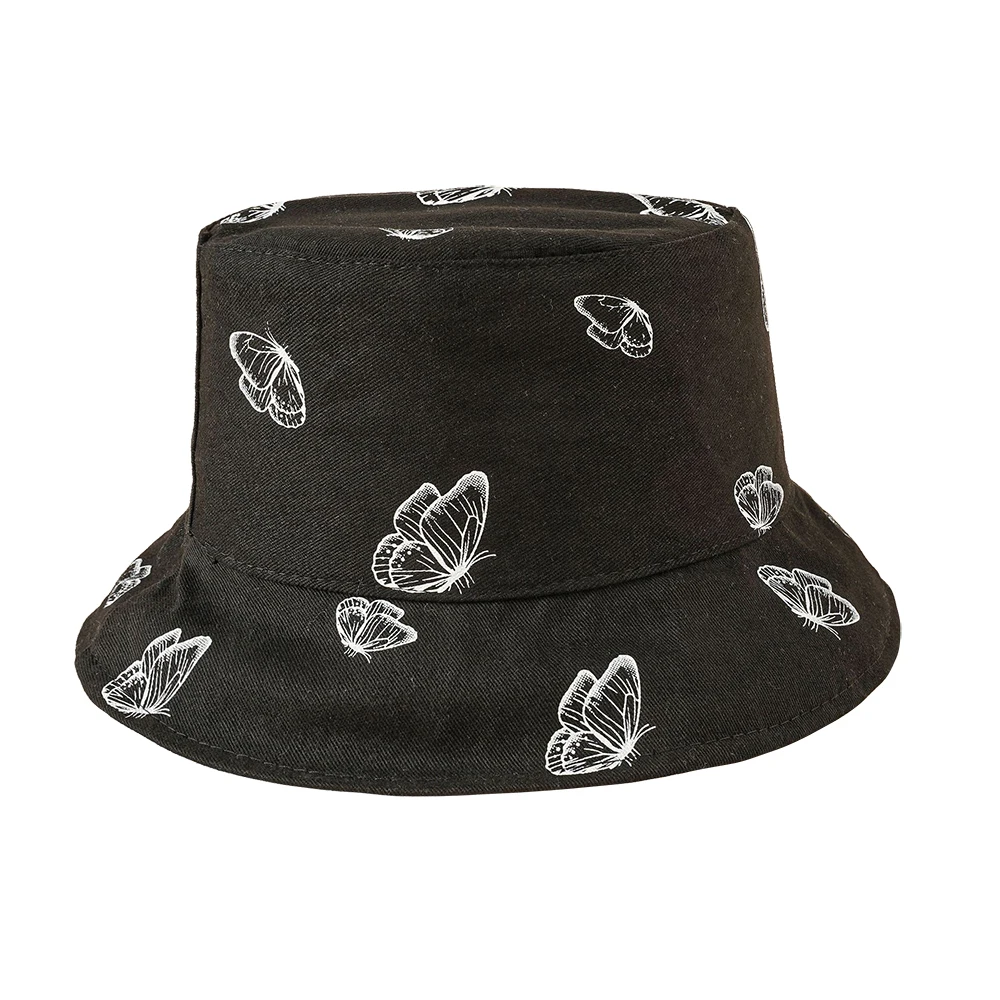 Women Spring Summer Double-sided Bucket Hat Butterfly Pattern Men Sun Protection Folding Fisherman Cap Wholesale Drop Ship New