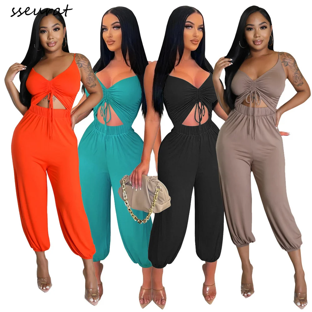 

SSEURAT Women Two Piece Set Outfits for 2022 Summer Ruched Tank and Straight Pants Matching Set Tracksuit