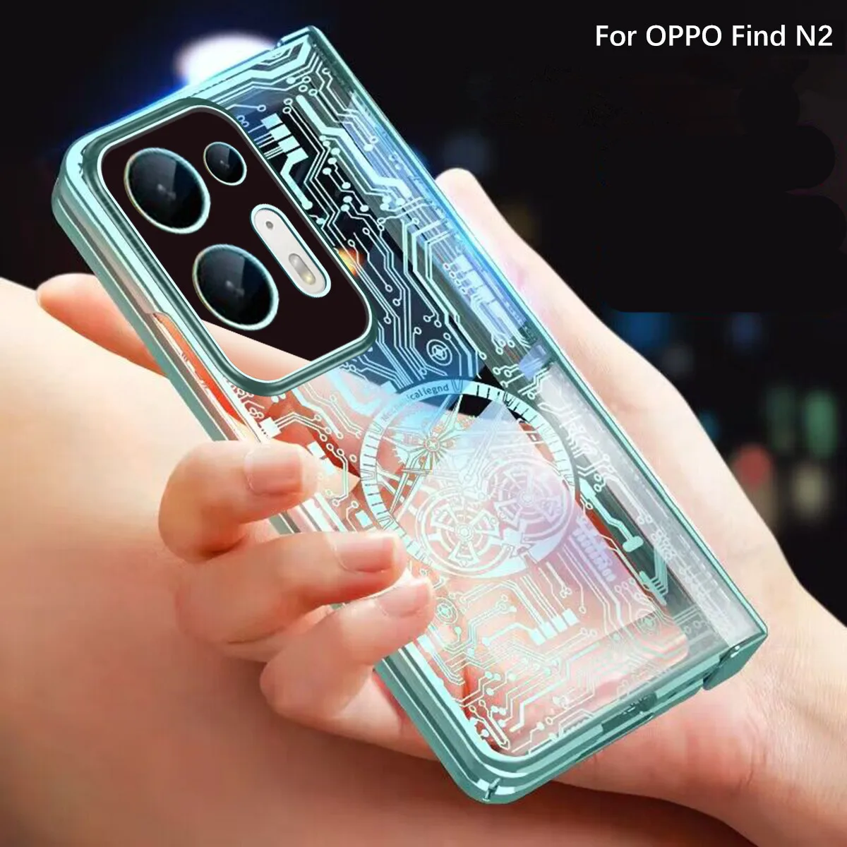 Transparent Glossy Plastic Case For OPPO Find N2 N Hinge Protection Mechanical Wireless Charge Hard Cover Glass Protector Film