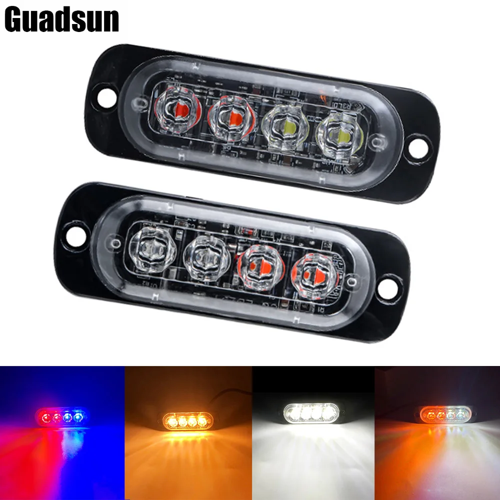 Купи Guadsun 4LED Car Strobe Warning Light Flashing Breakdown Emergency Lamp 12V 24V Truck Grill Yellow White Blue Police Beacon Lamp за 67 рублей в магазине AliExpress