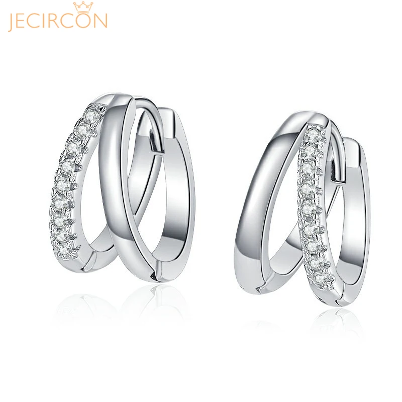 

JECIRCON Original 15 Points D Color Moissanite Hoop Earrings for Women French S925 Sterling Silver Full Diamond Double Earrings