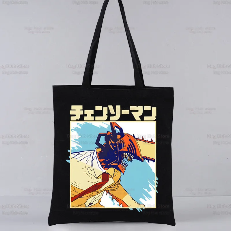 

Darkness Devil Anime Travel Canvas Bags Eco Shopper Bag Chainsaw Man Pochita Makima Tote Bag Shopping Black Unisex Manga