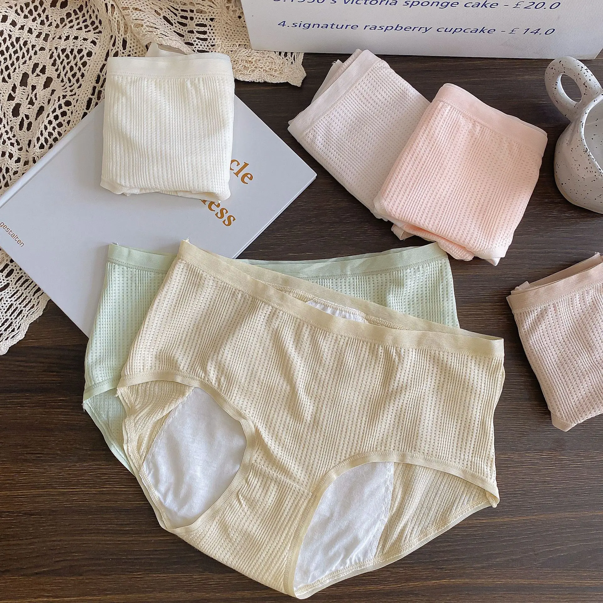 

Waffle menstrual period Women's panties Seamless underpants simple plaid viscose SOFT Mid-rise lingerie for women N8192