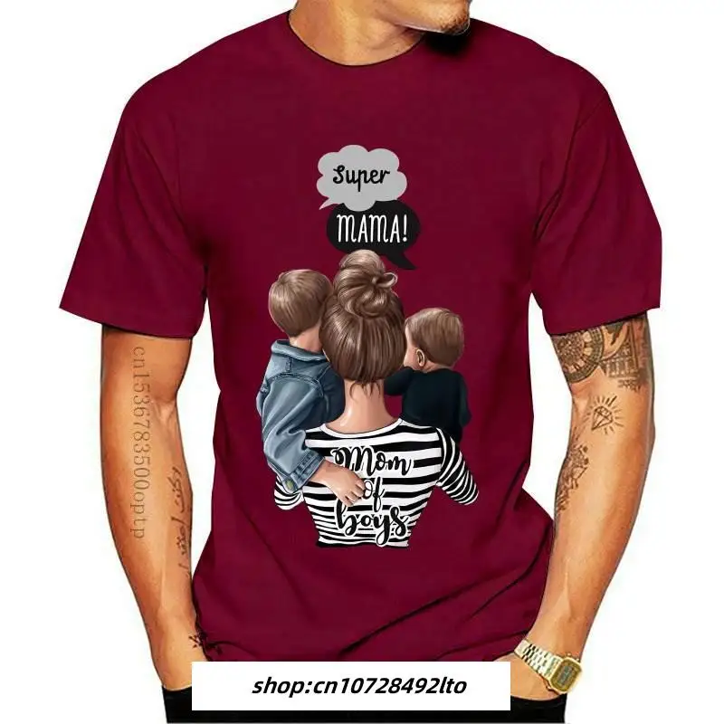 

Mens Clothing S-3XL Summer Women Casual Short Sleeve Super Mama Ladies O Neck T Shirt Loose Mom And Son Baby Boys Print Tops